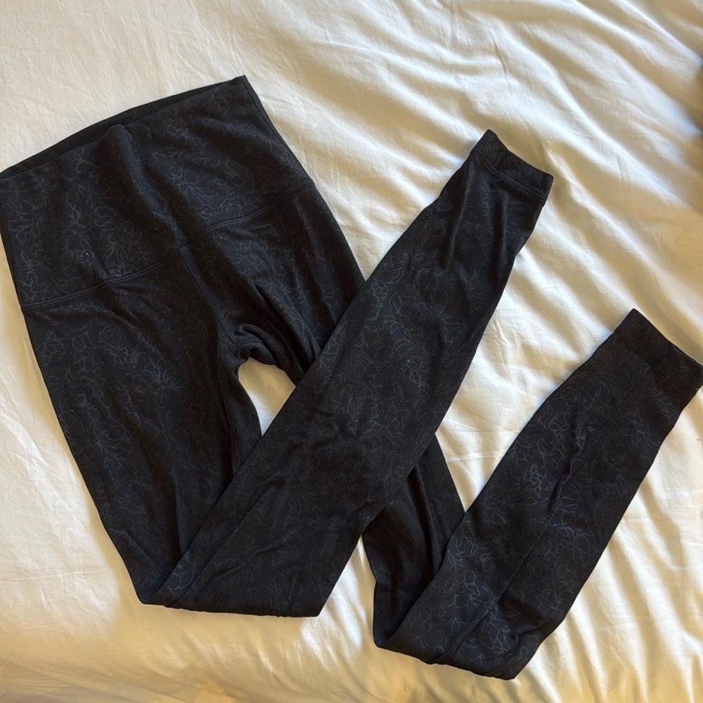 Black Lululemon Align Leggings with floral pattern
